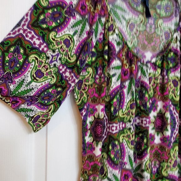 Purple/Brown/Black/Green Low V Neck 3/4 sleeves XL - Picture 5 of 8